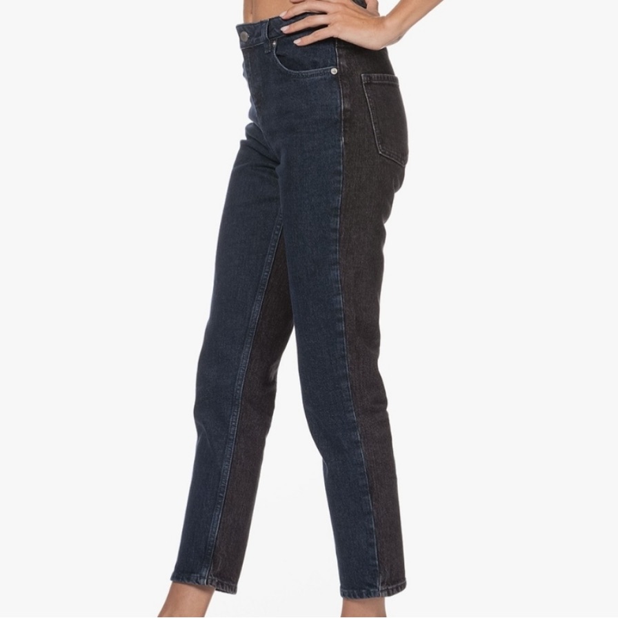 Ba&Sh The Balm Two Toned Cropped Jeans Straight Leg Dark Blue Black